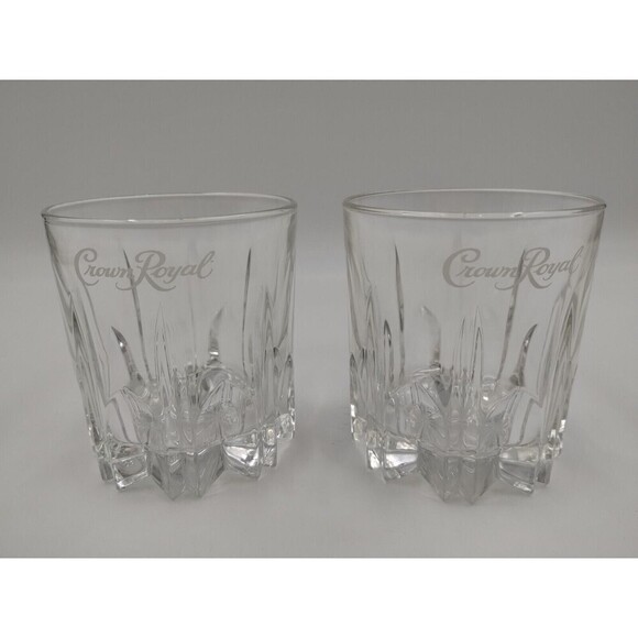 LOT Of 2—CROWN ROYAL Starburst White Cursive Logo Rocks Glasses ITALY Vintage - Picture 1 of 8